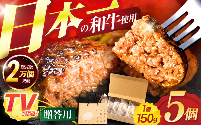 【年内配送】(12/23入金分まで)ながさきふわとろハンバーグ 150g×5個入 【贈答用】/ ハンバーグ はんばーぐ 牛肉 豚肉 長崎和牛 / 諌早市 / ワールド・ミート有限会社 [AHBG001]
