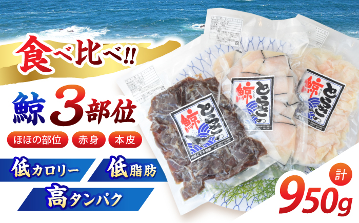 くじら 3種 ほほの部位 赤身 本皮 計950g / くじら クジラ 鯨 海鮮 / 諫早市 / 中原とらき商店[AHBZ001]
