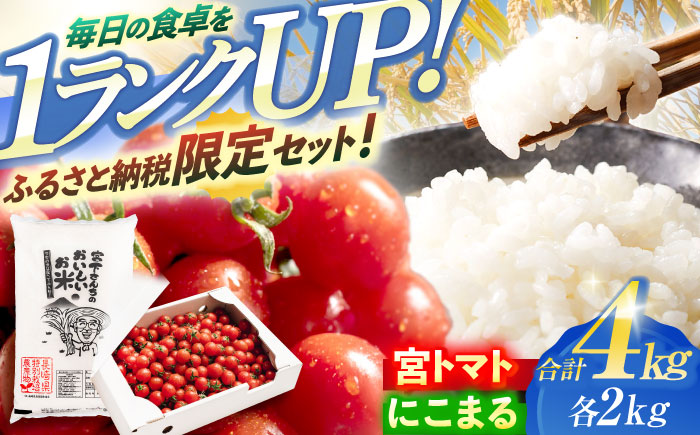 「宮トマト」2kg・特別栽培米「にこまる」2kg / トマト とまと ミニトマト プチトマト 野菜 やさい 米 コメ こめ おこめ お米 白米  / 諫早市 / 株式会社宮下農園[AHCG013]
