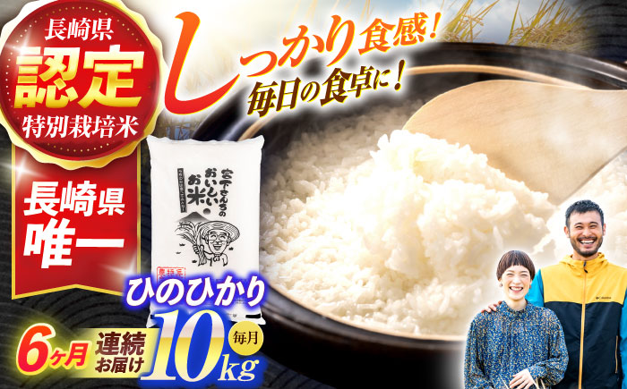 (令和7年産)【6回定期便】長崎県認定特別栽培米ひのひかり10kg  / 米 こめ コメ おこめ お米 白米 精米 ひのひかり ヒノヒカリ kome 長崎県産 / 諫早市 / 宮下農園   [AHCG025]