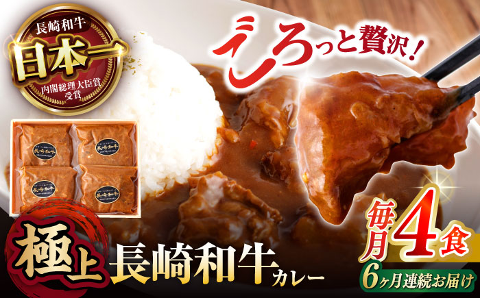 【6回定期便】 【肉のプロが贈る 究極のカレー】長崎和牛 A5 カレー 約275g×4袋 / カレーライス かれー レトルト 牛 和牛 / 諫早市 / 野中精肉店 [AHCW099]