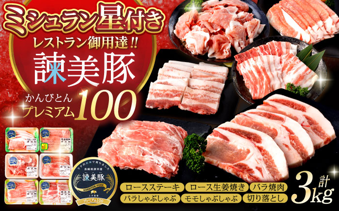 諫美豚プレミアム3kg / 豚肉 ロースステーキ ロース バラ モモ 切り落とし しゃぶしゃぶ 焼肉 / 諫早市 / 株式会社土井農場 [AHAD054]