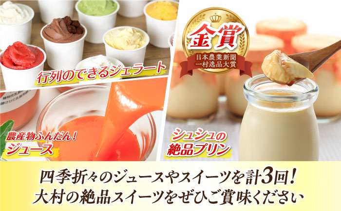【3回定期便】 シュシュのスイーツ＆ジュース / スイーツ すいーつ スイーツ定期便 プリン ぷりん ジュース アイス あいす アイスクリーム あいすくりーむ ジェラート じぇらーと / 大村市 / おおむら夢ファームシュシュ[ACAA059]