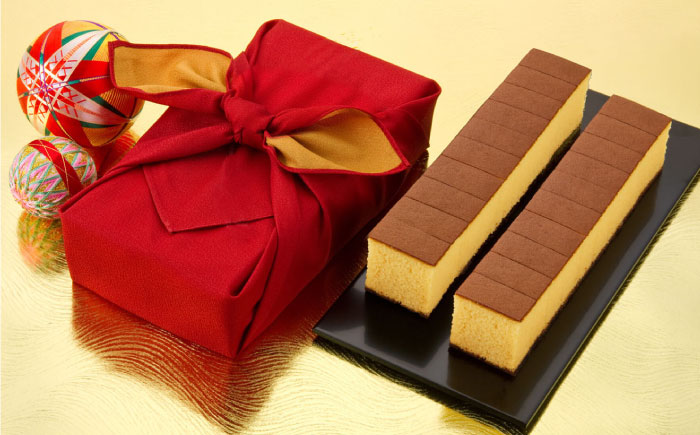 五三焼 カステラ 2本 セット 風呂敷包み 紙袋付き 桐箱  / かすてら 卵 人気 長崎 おやつ / 大村市 / 心泉堂[ACYU015]