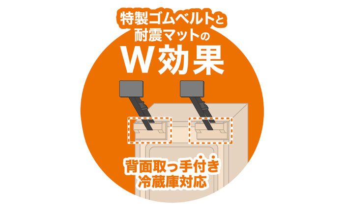 震度7対応 転倒や滑り出しを防止！ キッチンセットC ベルトストッパー冷蔵庫用 背面タイプ + 滑り止めキャッチジェル 20枚 / 大村市 / 耐震 転倒防止 防災 地震対策 落下防止 / プロセブン [ACBX008]