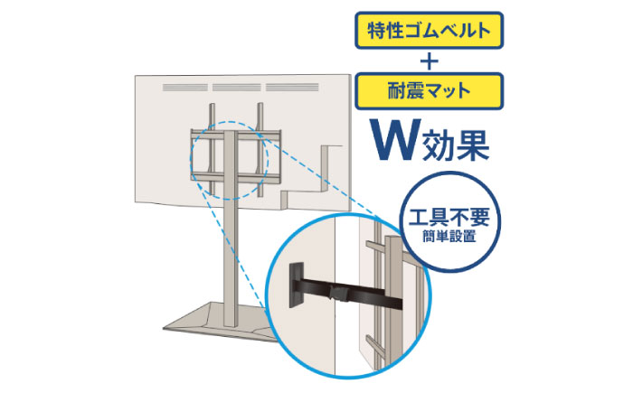 TV耐震セット壁寄せ50V 震度７対応 壁寄せTVスタンドの転倒防止！ ベルトストッパーテレビスタンド用～50型 + 耐震バイオマスマット 20ｘ20ｘ5ｍｍ 14枚 / 耐震 地震対策 転倒防止 防災 落下防止 / 大村市 / プロセブン [ACBX011]
