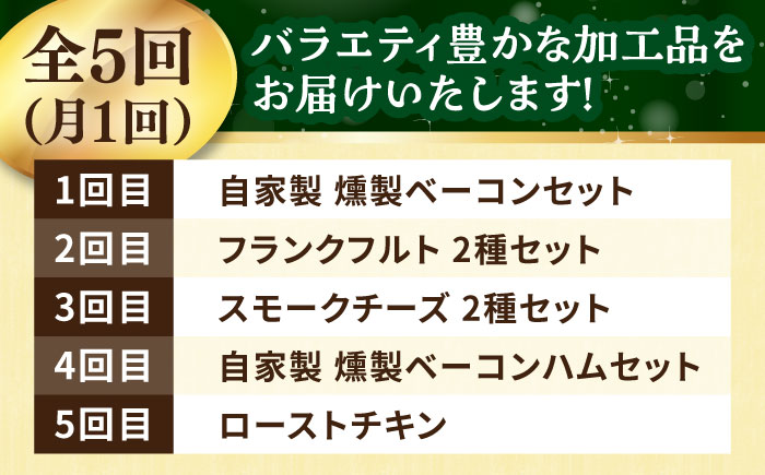 【全5回定期便】 トレス 満喫セット (ベーコン・ハム/フランクフルト/スモークチーズ/ローストチキン) /バラエティ定期便 月替わり 頒布会/ 大村市/Torres手作りハムベーコン工房 [ACYW010]