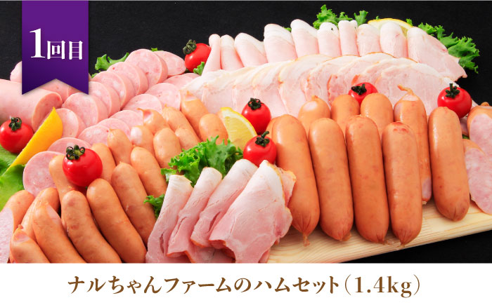 【5回お届け】 ナルちゃんファーム豚肉満喫コース 総量5.4kg（豚肉しゃぶしゃぶ・スライス・焼肉・とんかつ計4kg ハムセット1.4kg）/ 豚肉 ロースハム ハム はむ ウインナー ういんなー ソーセージ そーせーじ フランク 豚ロース ロース ろーす 豚モモ モモ もも 豚バラ バラ 焼肉 しゃぶしゃぶ スライス 豚肉定期便 / 大村市 / おおむら夢ファームシュシュ[ACAA072]