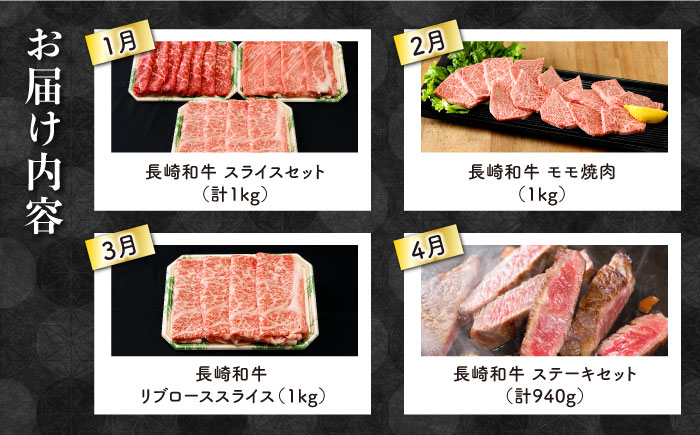 【12回定期便】長崎和牛 満喫コース（焼肉・ハンバーグ・ステーキ）総量11.84kg / 牛肉 ハンバーグ はんばーぐ モモ もも ロース ろーす 肩ロース リブロース りぶろーす すき焼き すきやき しゃぶしゃぶ 焼肉 焼き肉 サーロインステーキ さーろいんすてーき サーロイン さーろいん ステーキ すてーき 小分け 牛肉定期便 / 大村市 / おおむら夢ファームシュシュ[ACAA104]