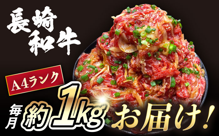 【12回定期便】長崎和牛プルコギ切り落とし1kg 500g×2パック 冷凍真空パック / 牛肉 プルコギ 味付け済み 小分け 真空パック / 大村市 / かとりストアー [ACAN095]