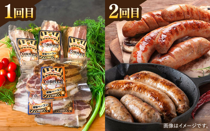 【全5回定期便】 トレス 満喫セット (ベーコン・ハム/フランクフルト/スモークチーズ/ローストチキン) /バラエティ定期便 月替わり 頒布会/ 大村市/Torres手作りハムベーコン工房 [ACYW010]