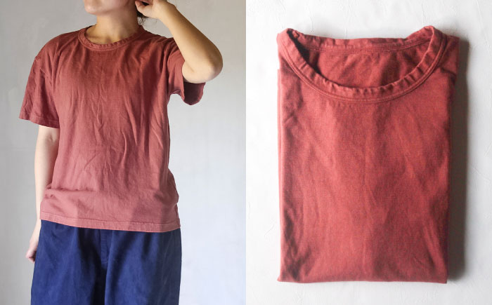 オーガニックコットン 完熟Tシャツ　【小豆色】Sサイズ / オーガニック コットン 綿100　手染め 草木染め Ｔシャツ 半袖 トップス ファッション インナー 女性用 レディース 男性用 メンズ ユニセックス 男女兼用 ギフト 贈答 プレゼント / 大村市 / ISTIST [ACZW057-1]