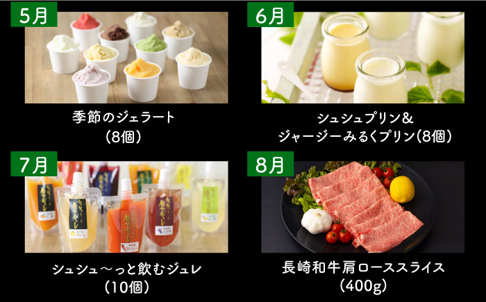 【12回定期便】ビジネスクラス定期便（ ジュース ハンバーグ ハムセット ジェラート プリン ジュレ 長崎和牛 豚肉 ）/ じゅーす はんばーぐ ロースハム ハム  ウインナー ソーセージ フランク じぇらーと じゅれ ロース ろーす 定期便 / 大村市 おおむら夢ファームシュシュ[ACAA098]