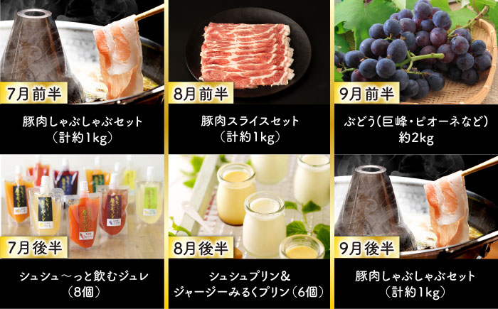 【24回定期便】毎月2回お届け！ファーストクラス定期便（ プリン いちご ジェラート ハムセット 豚肉 ジュレ ハンバーグ 長崎和牛 ぶどう お米 ジュース ）/ イチゴ 苺 ロースハム ウインナー ソーセージ フランク ロース モモ バラ 葡萄 ブドウ 米 コメ こめ 定期便 / 大村市 / おおむら夢ファームシュシュ[ACAA102]