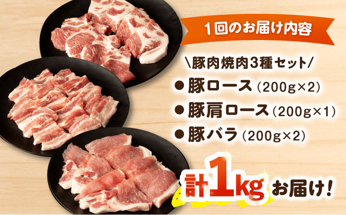 【12回定期便】ナルちゃんファーム豚肉焼肉セット 毎月1kg / 豚肉 豚ロース モモ バラ 焼肉 / おおむら夢ファームシュシュ [ACAA341]