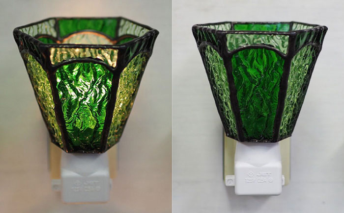 【受注生産】 おやすみ ランプ (六面体) ステンドグラス 緑  / 照明 ライト ランプ ステンドグラス / 大村市 / ステンドグラス工房ウォークオン [ACZT004]