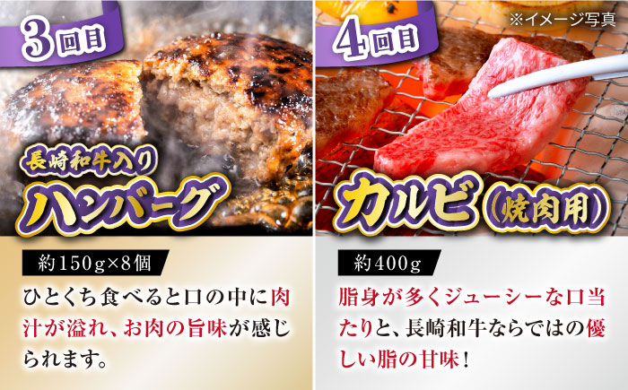 【6回定期便】長崎和牛お楽しみセット 金コース（シャトーブリアン・サーロインステーキ・長崎和牛入りハンバーグ・焼き肉用 カルビ・ロース・モモ） / 牛肉 ハンバーグ はんばーぐ おかず 惣菜 小分け やきにく もも 和牛 ステーキ/ / 大村市 かとりストアー [ACAN066]