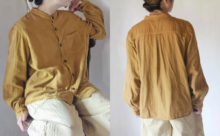草木染 gauze shirt 柑子色（こうじいろ）Lサイズ ガーゼシャツ / シャツ 大人 洋服 ファッション ギフト 贈答 プレゼント / 大村市 / いすといすと～天然染料染物店～ISTIST[ACZW014]