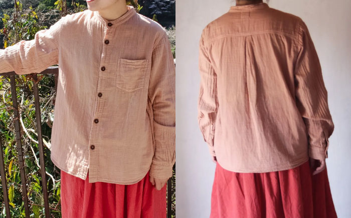 草木染 gauze shirt 桜鼠色（さくらねずいろ）Lサイズ ガーゼシャツ / シャツ 大人 洋服 ファッション ギフト 贈答 プレゼント / 大村市 / いすといすと～天然染料染物店～ISTIST[ACZW018]
