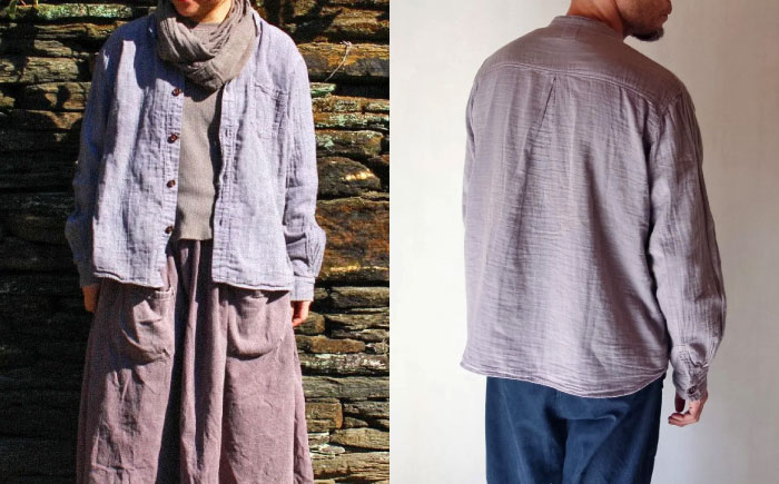 草木染 gauze shirt 淡藤色（あわふじいろ）Mサイズ ガーゼシャツ / シャツ 大人 洋服 ファッション ギフト 贈答 プレゼント / 大村市 / いすといすと～天然染料染物店～ISTIST[ACZW023]