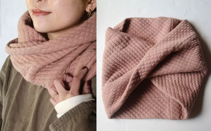 オーガニックコットン キルティング スヌード 【桜鼠色】/ ネックフォーマー マフラー スヌード 首元 女性 男性 ユニセックス コットン 暖かい ギフト 贈り物 プレゼント / 大村市 / ISTIST [ACZW049-1]