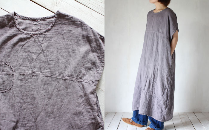 ダブルガーゼ 手紡ぎステッチワンピース 【淡藤色】 / ガーゼ生地 コットン 綿100　手染め 草木染め ワンピース ゆったり ファッション インナー 女性用 レディース ギフト 贈答 プレゼント / 大村市 / ISTIST [ACZW061]