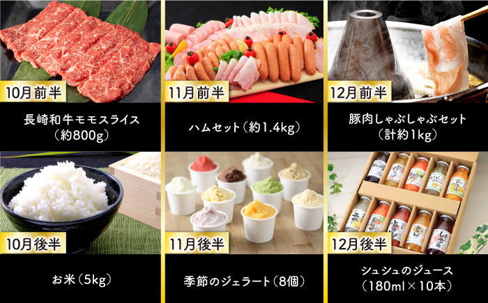 【24回定期便】毎月2回お届け！ファーストクラス定期便（ プリン いちご ジェラート ハムセット 豚肉 ジュレ ハンバーグ 長崎和牛 ぶどう お米 ジュース ）/ イチゴ 苺 ロースハム ウインナー ソーセージ フランク ロース モモ バラ 葡萄 ブドウ 米 コメ こめ 定期便 / 大村市 / おおむら夢ファームシュシュ[ACAA102]