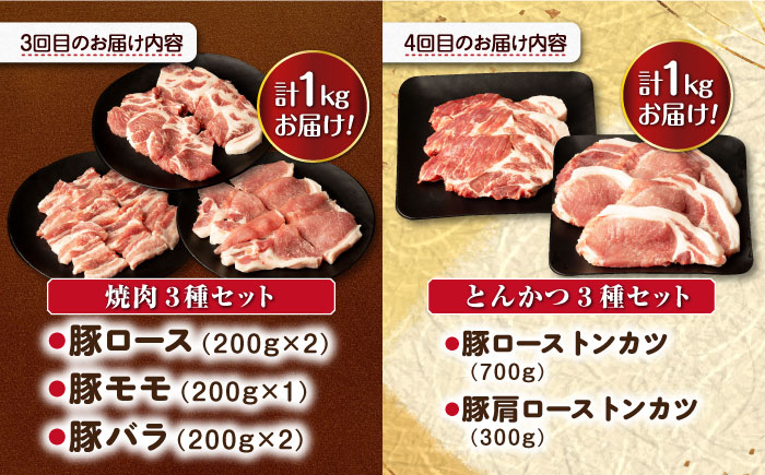 【4回定期便】ナルちゃんファーム豚肉 しゃぶしゃぶ×スライス×焼肉×とんかつセット 毎月1kg / 豚肉 しゃぶしゃぶ スライス 焼肉 とんかつ / 大村市 / おおむら夢ファームシュシュ [ACAA344]