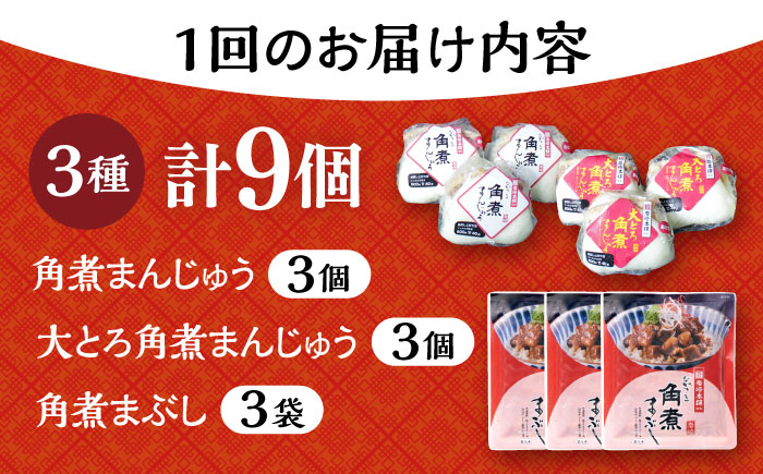 【12回定期便】長崎 角煮まんじゅう 3個・大とろ 角煮まんじゅう 3個・長崎 角煮まぶし 3袋 計9個 大村市 岩崎本舗 [ACAH040]