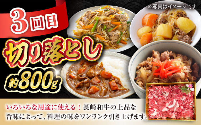 【3回定期便】長崎和牛お楽しみセット 梅コース（焼き肉 用 カルビ・すき焼き 用 モモ・切り落とし） /やきにく 牛肉 もも 和牛 ステーキ 切り落し きりおとし/大村市 かとりストアー [ACAN065]