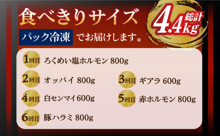 【全6回定期便】大村ホルモンセット計4.4kg 大村市 塩ホルモンろくめい [ACAO004]
