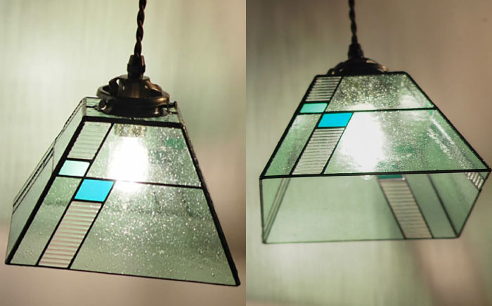 泡入りガラスのペンダントランプ 緑系 吊り下げランプ / 照明 ライト ダイニング / 大村市 / ステンドグラス工房ウォークオン [ACZT022]