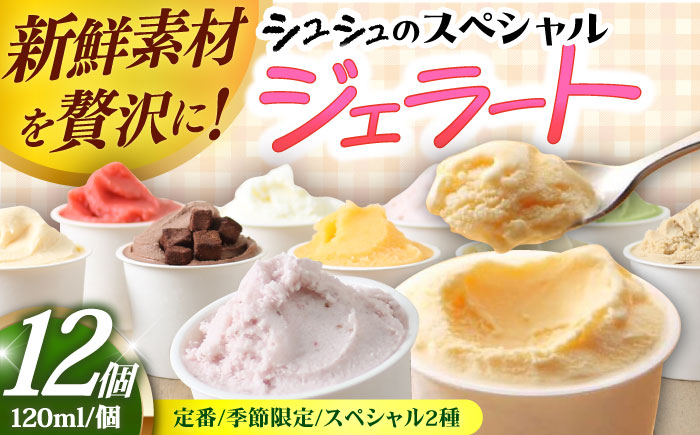 【年内発送】シュシュのスペシャルジェラート12個セット（定番/季節限定/スペシャル2種）/ アイス あいす アイスクリーム あいすくりーむ ジェラート じぇらーと スイーツ すいーつ / 大村市 / おおむら夢ファームシュシュ[ACAA038]