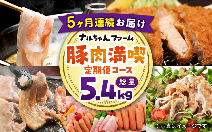【5回お届け】 ナルちゃんファーム豚肉満喫コース 総量5.4kg（豚肉しゃぶしゃぶ・スライス・焼肉・とんかつ計4kg ハムセット1.4kg）/ 豚肉 ロースハム ハム はむ ウインナー ういんなー ソーセージ そーせーじ フランク 豚ロース ロース ろーす 豚モモ モモ もも 豚バラ バラ 焼肉 しゃぶしゃぶ スライス 豚肉定期便 / 大村市 / おおむら夢ファームシュシュ[ACAA072]