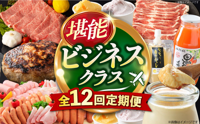 【12回定期便】ビジネスクラス定期便（ ジュース ハンバーグ ハムセット ジェラート プリン ジュレ 長崎和牛 豚肉 ）/ じゅーす はんばーぐ ロースハム ハム  ウインナー ソーセージ フランク じぇらーと じゅれ ロース ろーす 定期便 / 大村市 おおむら夢ファームシュシュ[ACAA098]