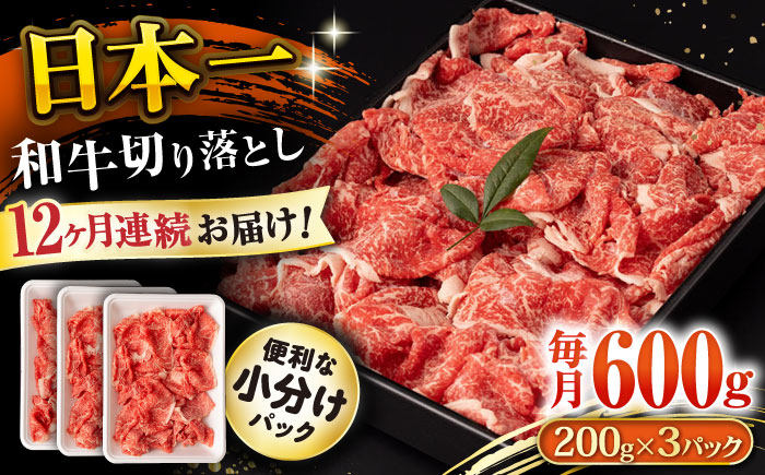 【12回定期便】長崎和牛 切り落とし 600g/月（総計7.2kg） / 牛肉 切り落とし 切りおとし きりおとし すき焼き 小分け / 大村市 / おおむら夢ファームシュシュ [ACAA225]