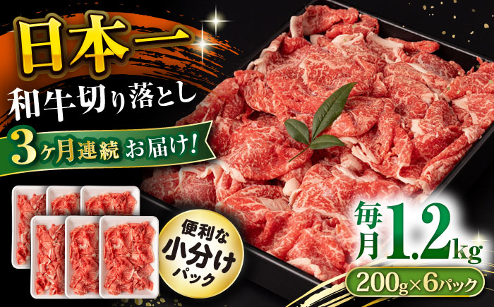 【3回定期便】長崎和牛 切り落とし 1.2kg/月（総計3.6kg） / 牛肉 切り落とし 切りおとし きりおとし すき焼き 小分け / 大村市 / おおむら夢ファームシュシュ [ACAA234]