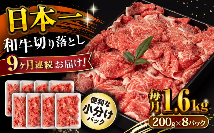 【9回定期便】長崎和牛 切り落とし 1.6kg/月（総計14.4kg） / 牛肉 切り落とし 切りおとし きりおとし すき焼き 小分け / 大村市 / おおむら夢ファームシュシュ [ACAA244]