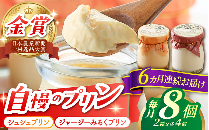 【6回定期便】シュシュプリンとジャージーみるくプリンセット 8個/月（計48個）/ プリン スイーツ ミルク ジャージ?牛乳 /  大村市 / おおむら夢ファームシュシュ [ACAA317]