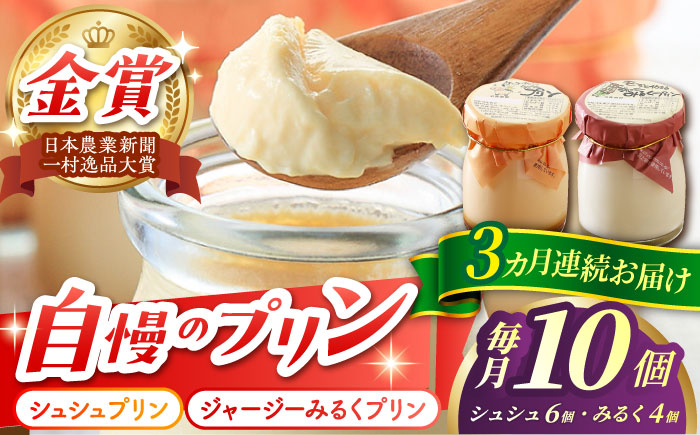 【3回定期便】シュシュプリンとジャージーみるくプリンセット 10個/月（計30個）/ プリン スイーツ ミルク ジャージ?牛乳 /  大村市 / おおむら夢ファームシュシュ [ACAA320]