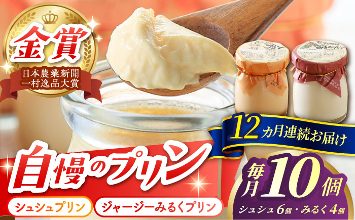 【12回定期便】シュシュプリンとジャージーみるくプリンセット 10個/月（計120個）/ プリン スイーツ ミルク ジャージ?牛乳 /  大村市 / おおむら夢ファームシュシュ [ACAA323]