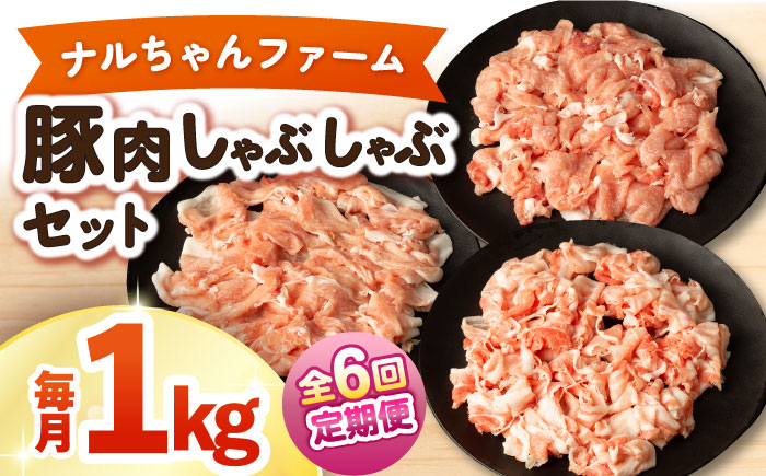 【6回定期便】ナルちゃんファーム豚肉しゃぶしゃぶセット 毎月1kg / 豚肉 豚ロース モモ バラ しゃぶしゃぶ / おおむら夢ファームシュシュ [ACAA334]