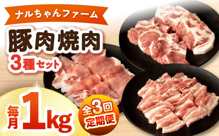 【3回定期便】ナルちゃんファーム豚肉焼肉セット 毎月1kg / 豚肉 豚ロース モモ バラ 焼肉 / おおむら夢ファームシュシュ [ACAA339]