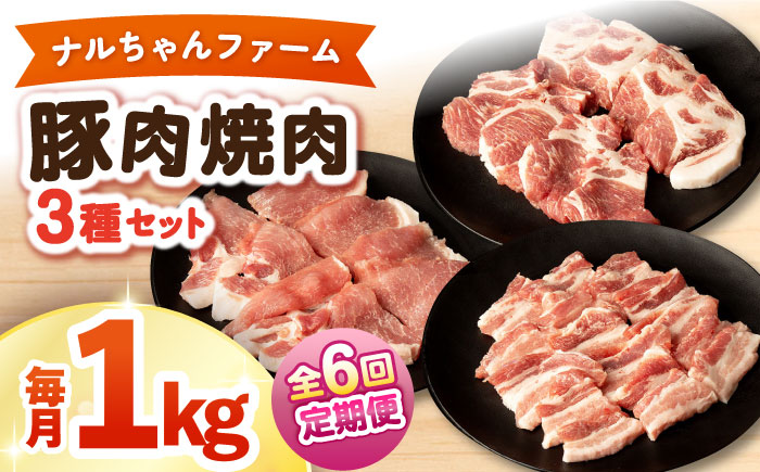 【6回定期便】ナルちゃんファーム豚肉焼肉セット 毎月1kg / 豚肉 豚ロース モモ バラ 焼肉 / おおむら夢ファームシュシュ [ACAA340]