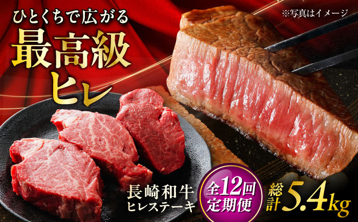 【12回定期便】長崎和牛ヒレステーキ 約150×3枚入 計450g/回 /黒毛和牛 ヒレステーキ ヒレ ヒレ肉 ひれ フィレ 牛肉 長崎和牛 冷凍 和牛 ひれすてーき 希少部位 すてーき / 大村市 / まるしん商会 [ACCD028]