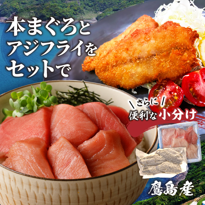 鷹島産本まぐろ 食べきりサイズ(80g×2p)とアジフライのセット(4枚×1p) ( 本まぐろ マグロ 鷹島産本まぐろ アジフライ あじ フィレタイプ ) 【A9-063】