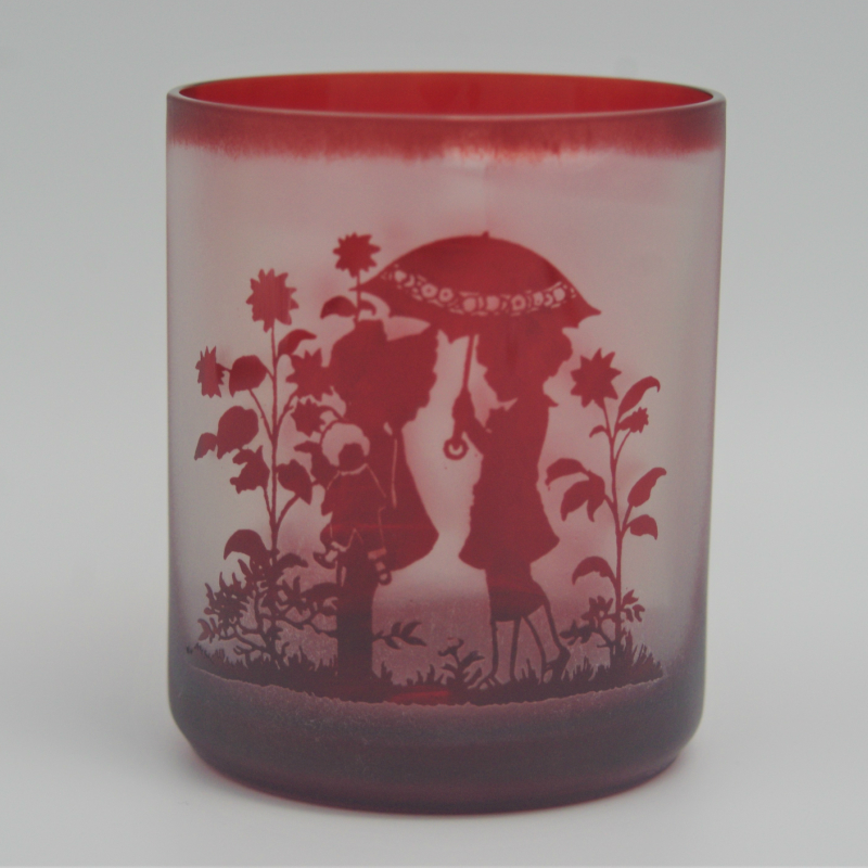 オリジナルオーダー彫刻　色被せオールドグラス（赤）【C0-078】