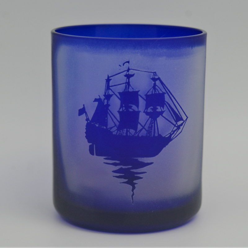 オリジナルオーダー彫刻　色被せオールドグラス（青）【C0-079】