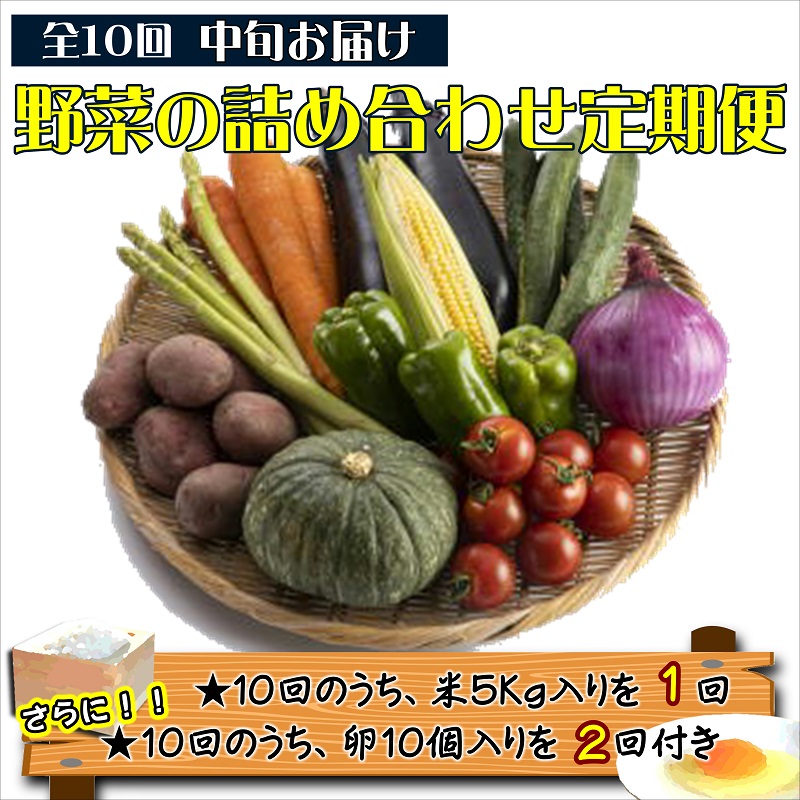 米5kgと卵20個付き！野菜の詰め合わせ定期便10回(中旬)【定期便】【K00-008】