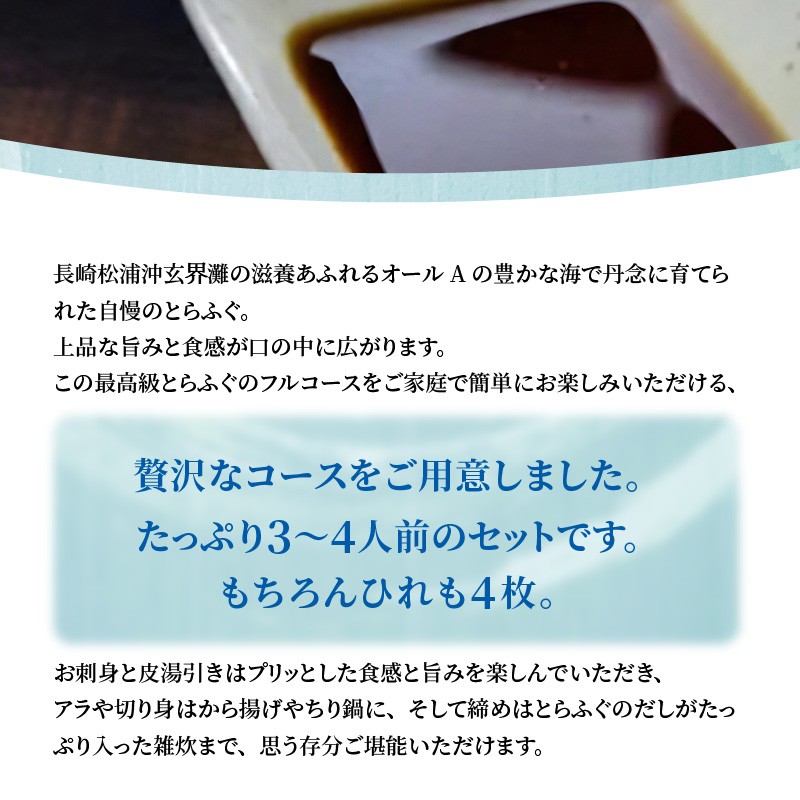 玄界灘産最高級とらふぐひれ付きフルコース（3～4人前）【E0-021】